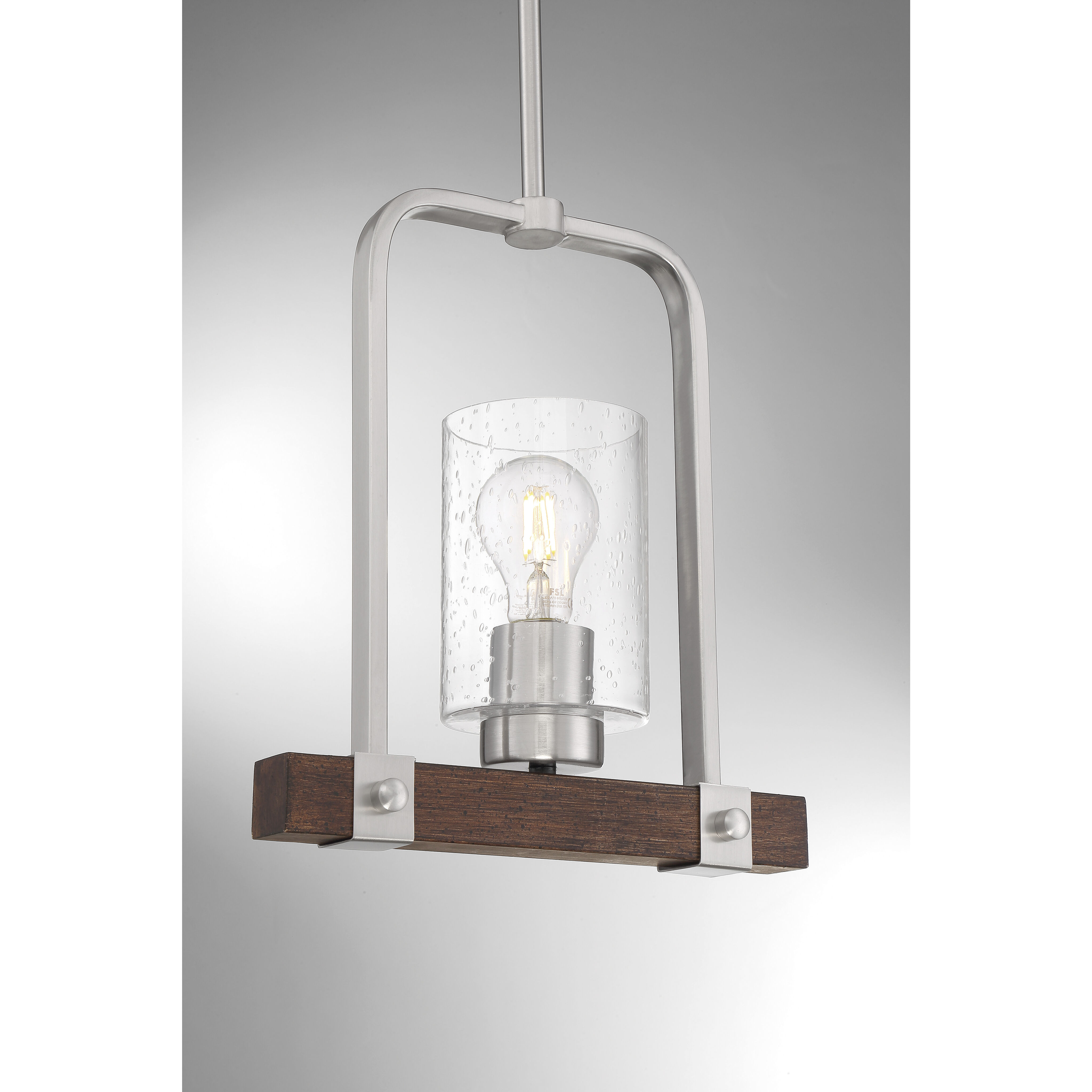 Arabel 1 Light 4 inch Brushed Nickel and Nutmeg Wood Mini Pendant Ceiling Light