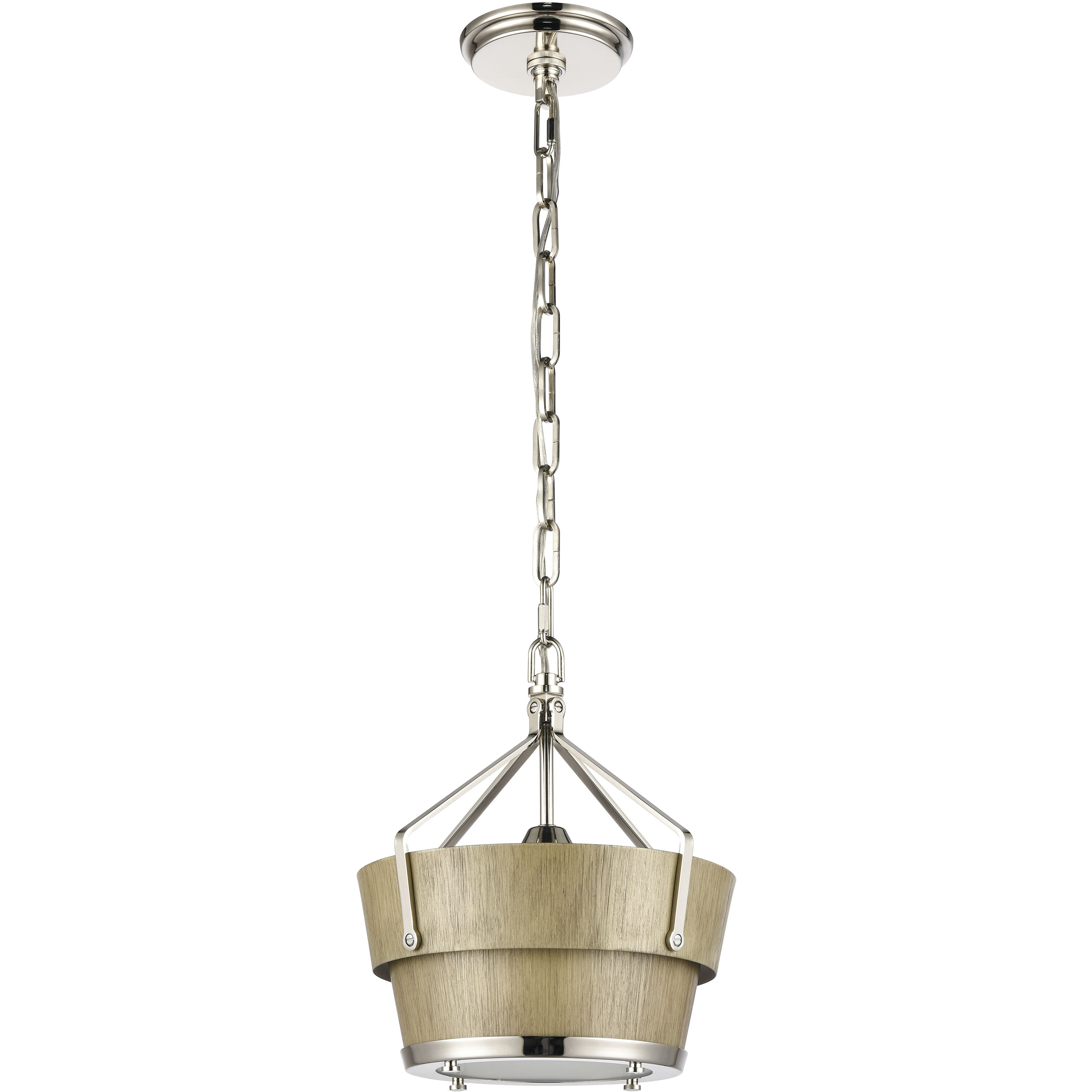 Marin Pendant Ceiling Light in Polished Nickel with Wood Tone