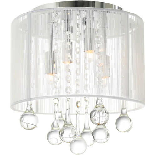 Water Drop 4 Light 10 inch Chrome Drum Shade Flush Mount Ceiling Light in White