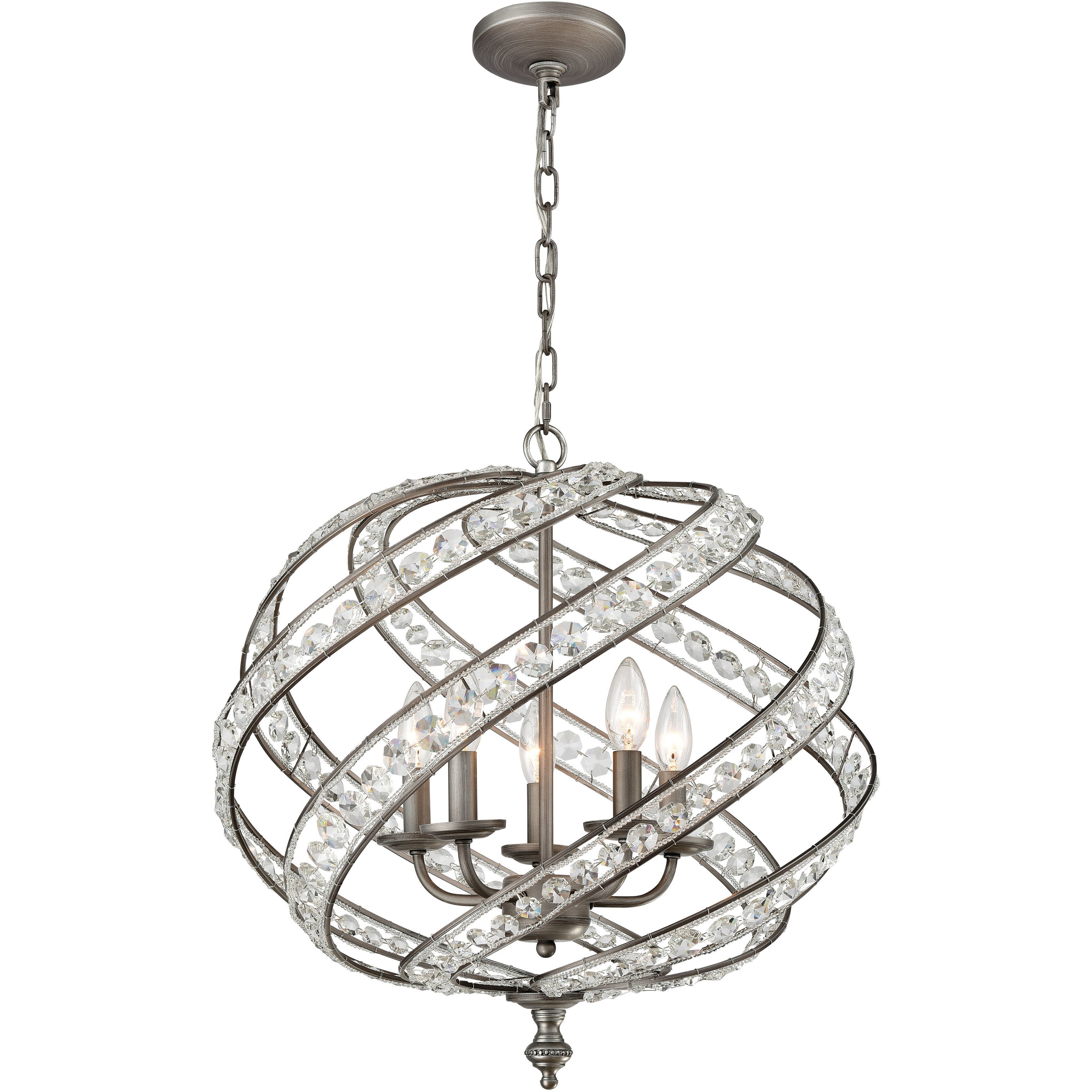 Renaissance 5 Light 21 inch Weathered Zinc with Clear Chandelier Ceiling Light