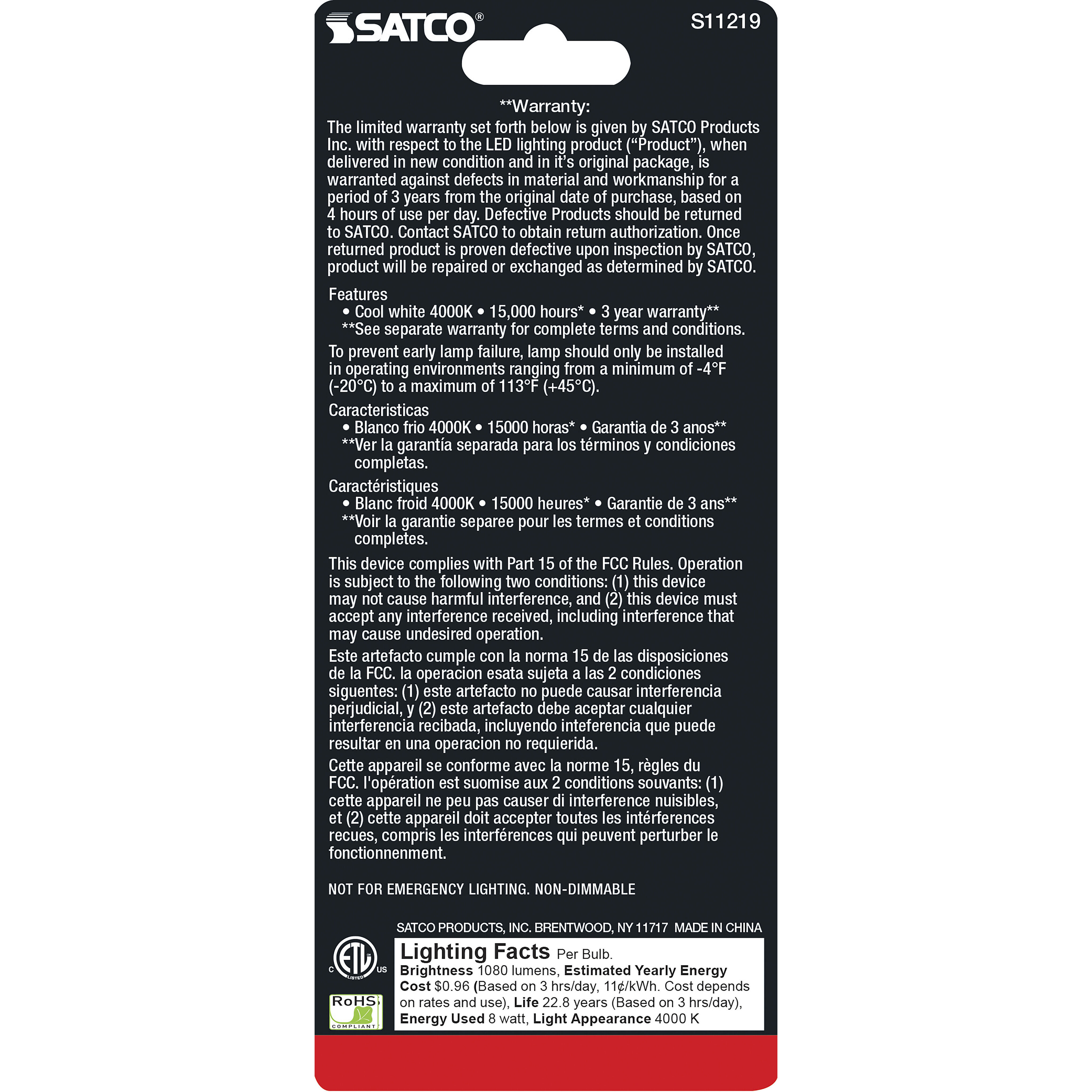 Lumos LED Medium 8.00 watt 120 4000K Light Bulb