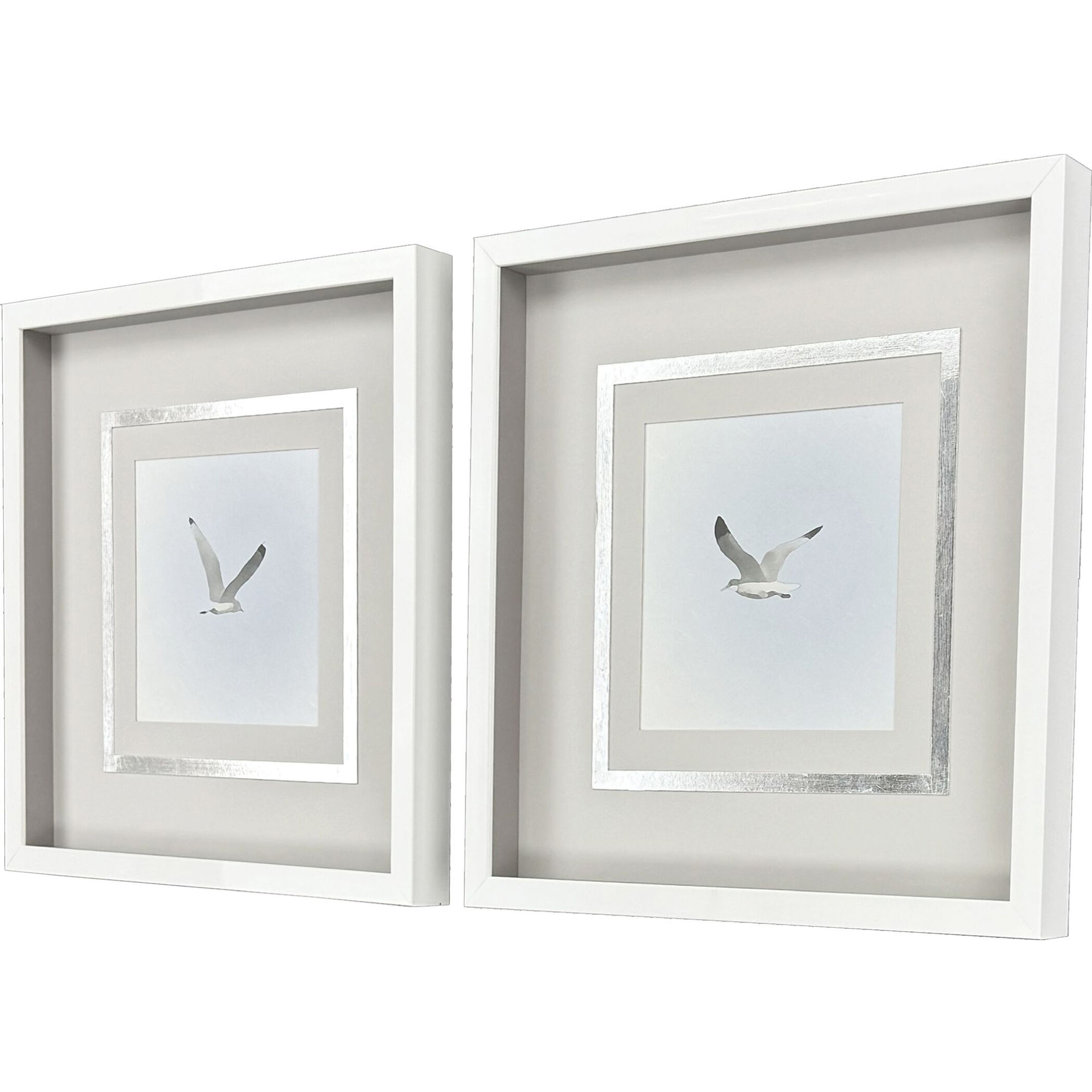 Modern Flight Blue and Gray and Metallic and White Framed Art