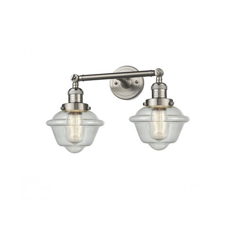 Franklin Restoration Small Oxford LED 17 inch Brushed Satin Nickel Bath Vanity Light Wall Light in Seedy Glass, Franklin Restoration