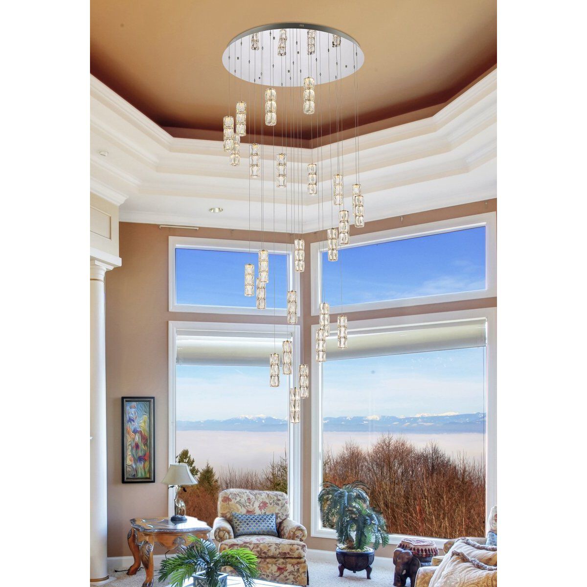 Polaris 25 Light 42 inch Chrome Chandelier Ceiling Light