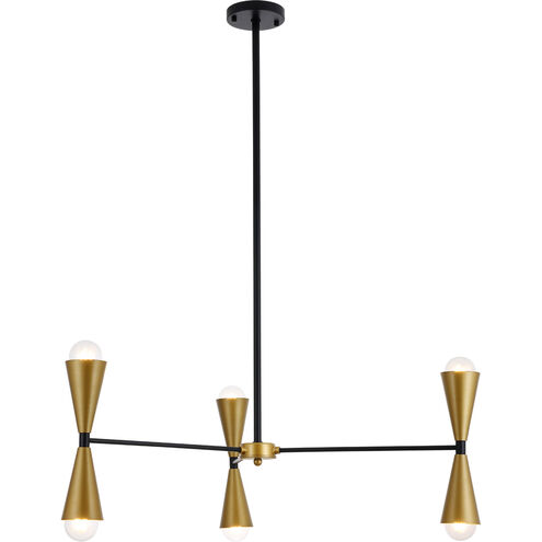 Cade 6 Light 34 inch Black and Brass Pendant Ceiling Light
