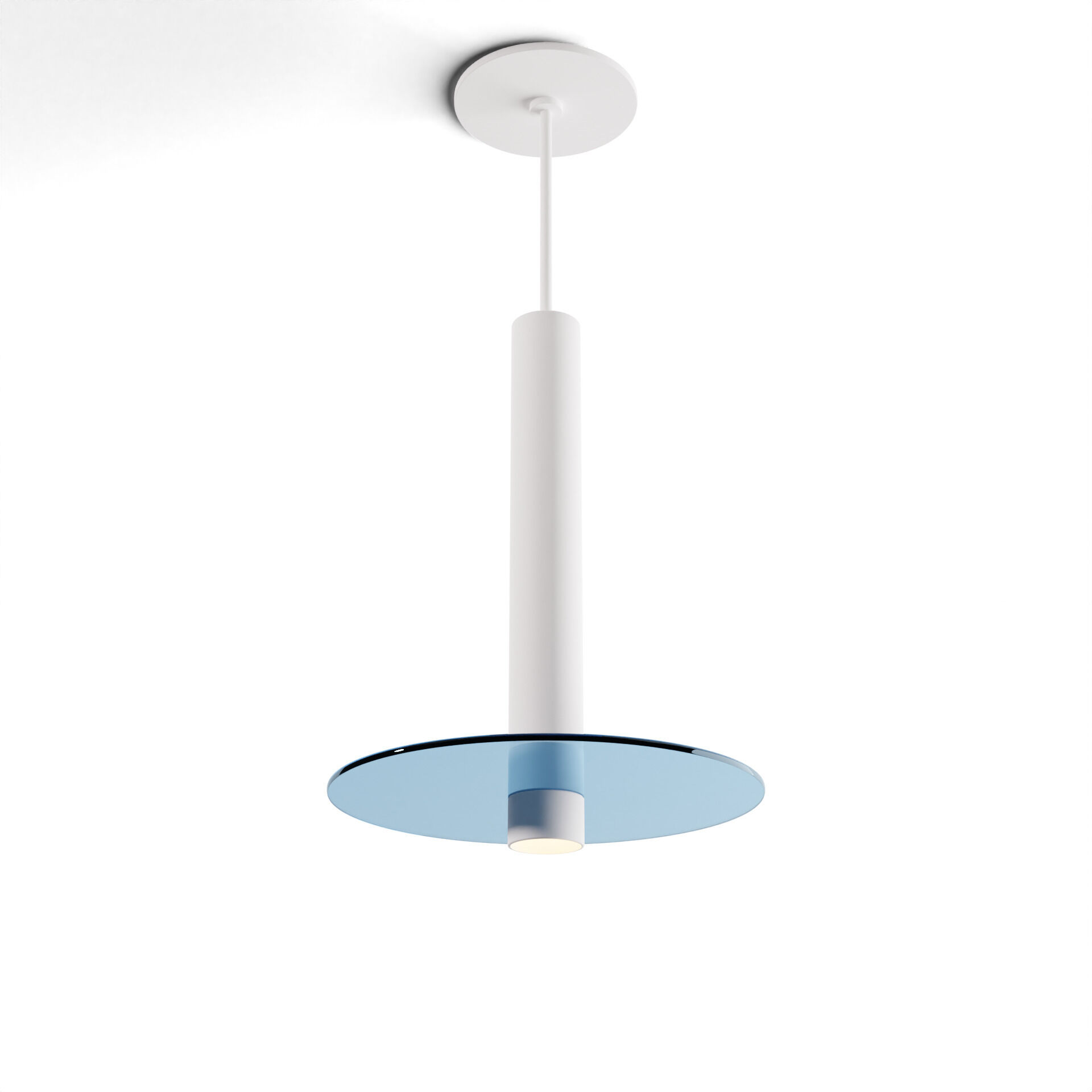 Combi LED 9 inch Matte White Pendant Ceiling Light in Blue Glass, Suspension / Flush Mount 2-in-1