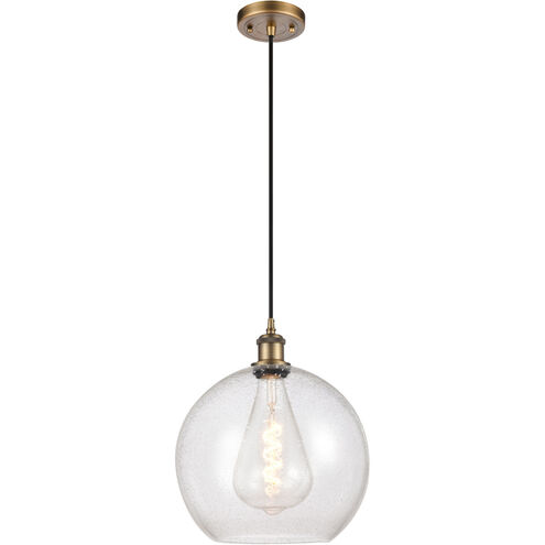Ballston Athens LED 12 inch Brushed Brass Mini Pendant Ceiling Light in Seedy Glass