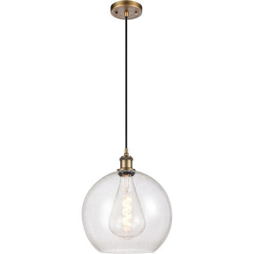 Ballston Athens LED 11.75 inch Brushed Brass Mini Pendant Ceiling Light in Seedy Glass, Black Textured