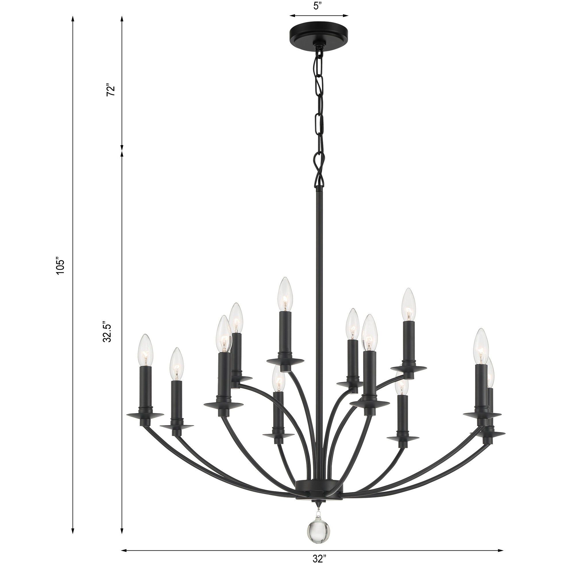 Mila 12 Light 32 inch Black Chandelier Ceiling Light
