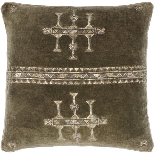 Velour 21 X 13 inch Taupe / Lunar Green / Khaki / Nickel Lumbar Pillow in 13 x 21