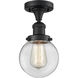 Franklin Restoration Beacon LED 6 inch Matte Black Semi-Flush Mount Ceiling Light in Clear Glass, Franklin Restoration