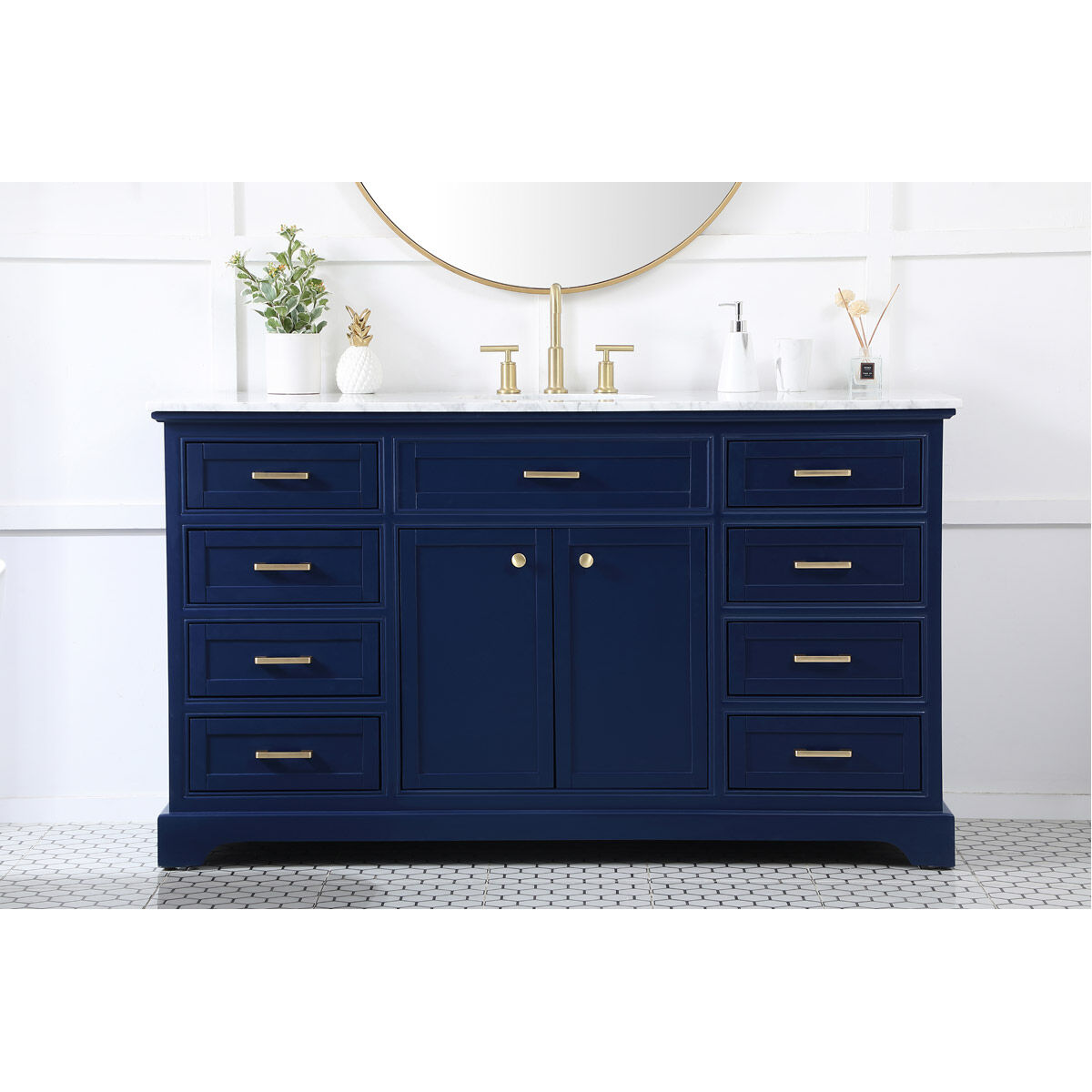 Americana 60 X 22 X 35 inch Blue Vanity Sink Set