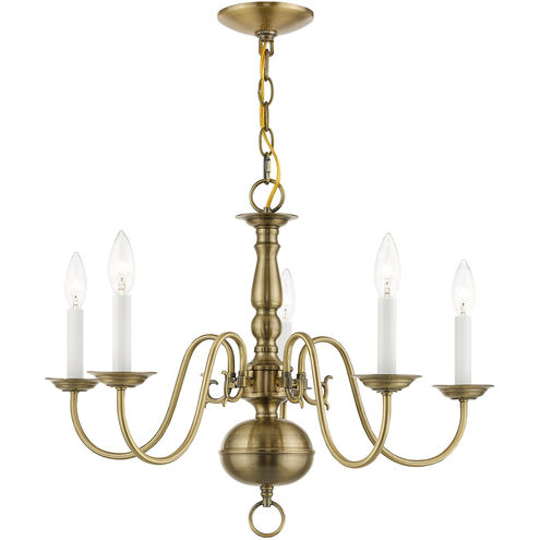 Williamsburgh 5 Light 24 inch Antique Brass Chandelier Ceiling Light