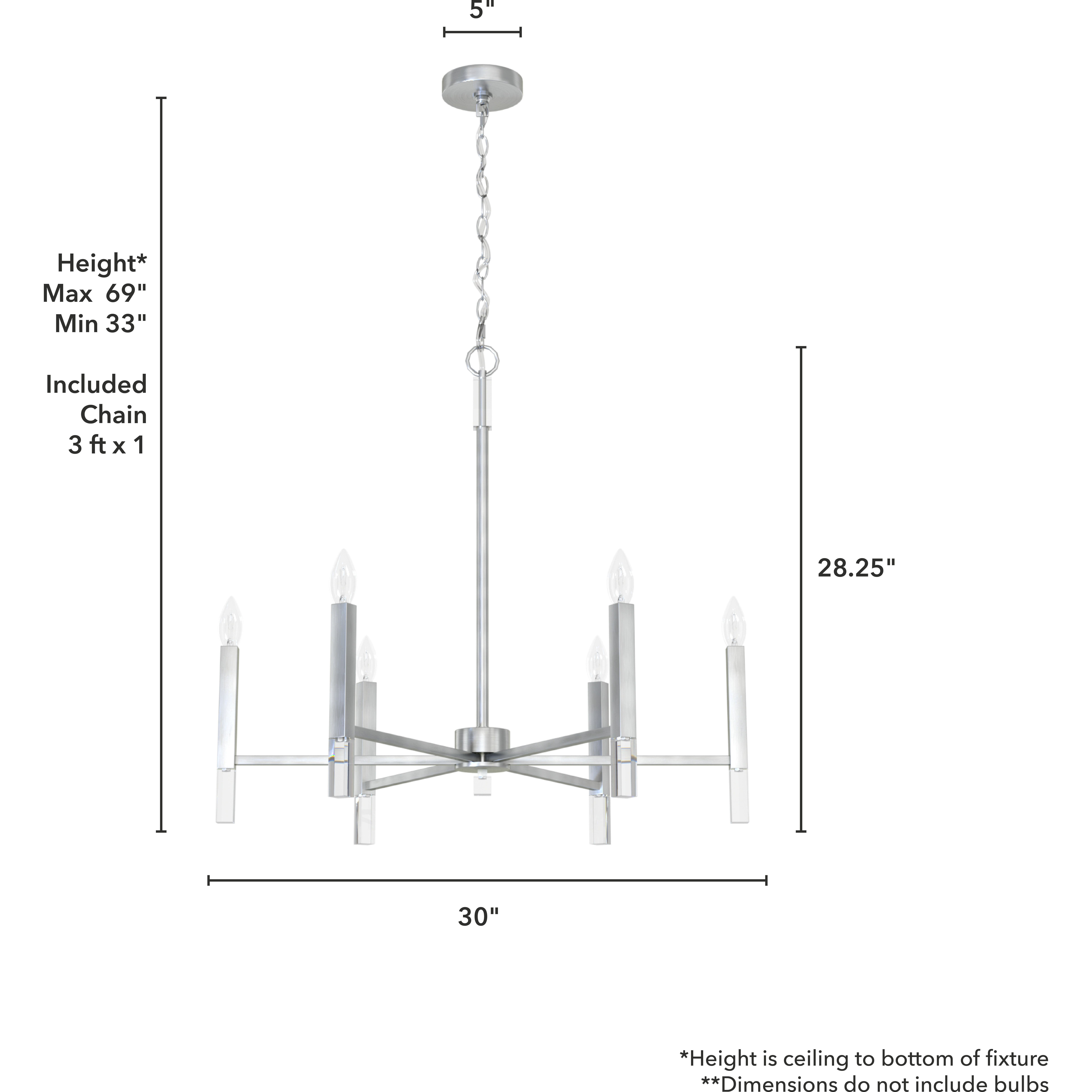 Sunjai 6 Light 30 inch Brushed Nickel Chandelier Ceiling Light