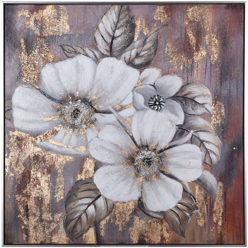 White Lilies Grey and Rust Red and and Gold Metallic Multi-color and Painted Wall Art
