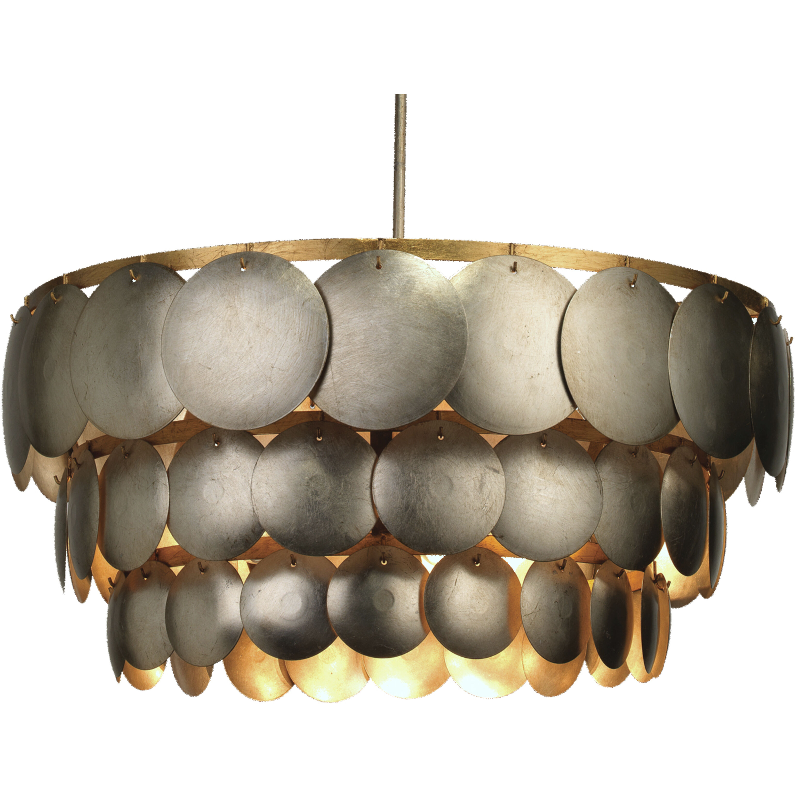 Calypso 4 Light 30 inch Champagne Leaf w/ Gold Leaf Trim Three Tier Chandelier Ceiling Light