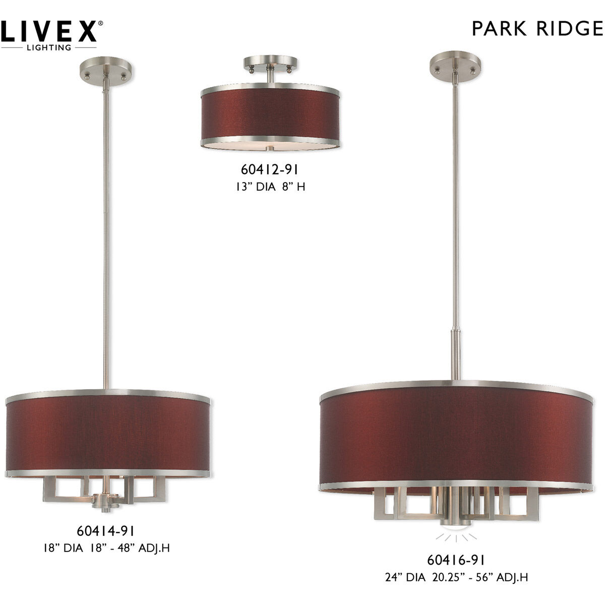 Park Ridge 2 Light 13 inch Brushed Nickel Semi-Flush Mount Ceiling Light