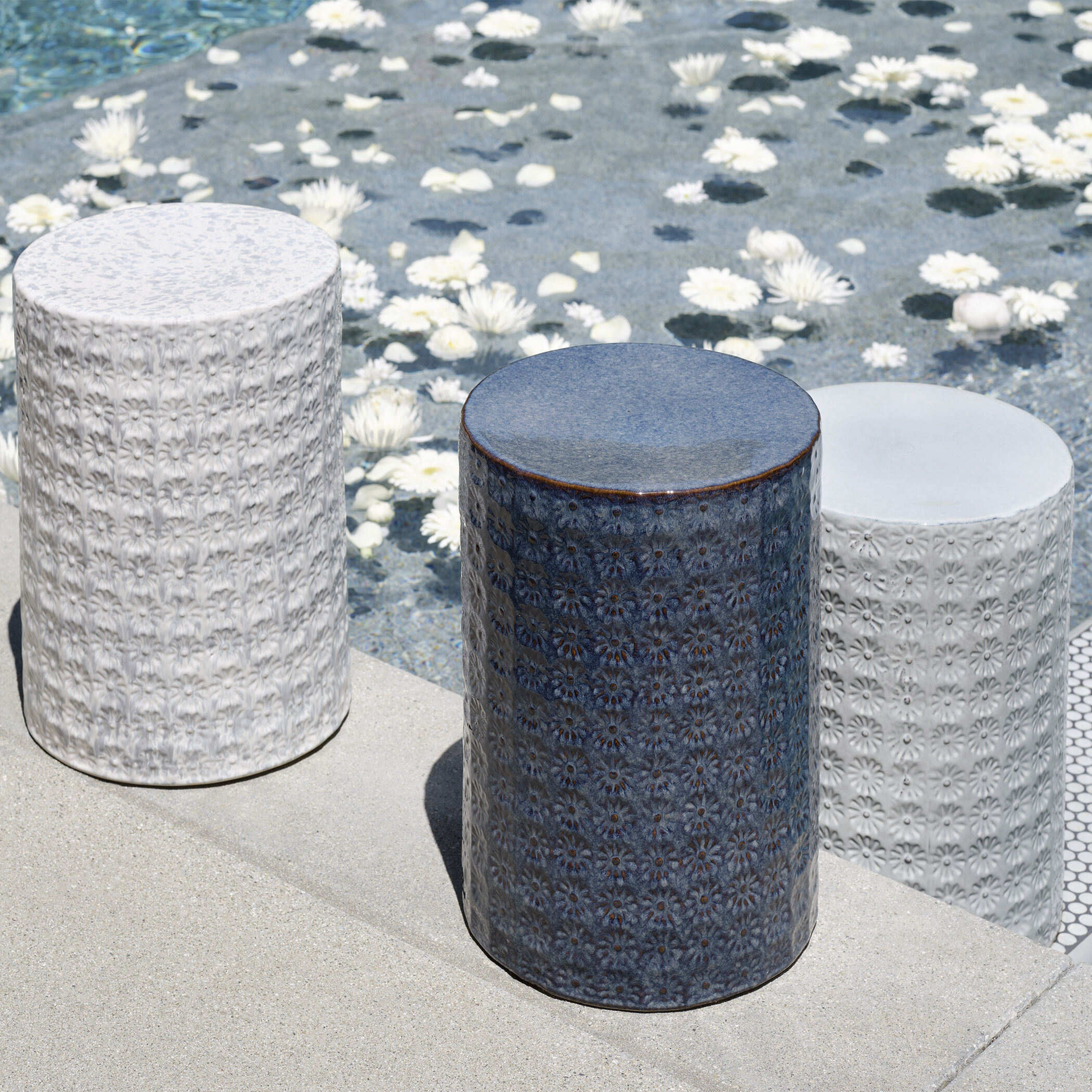 Wildflower 18 X 13 inch White & Grey Reactive Glaze Side Table