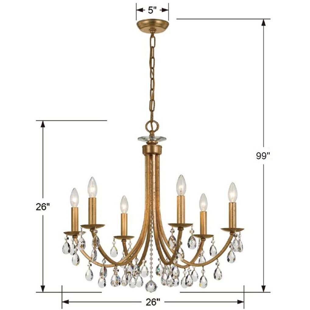 Bridgehampton 6 Light 26 inch Antique Gold Chandelier Ceiling Light in Clear Swarovski Strass