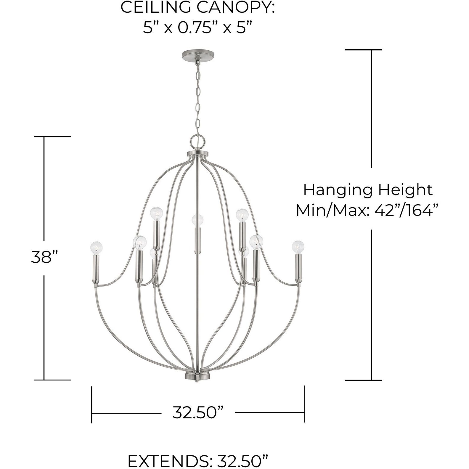 Madison 9 Light 33 inch Brushed Nickel Chandelier Ceiling Light