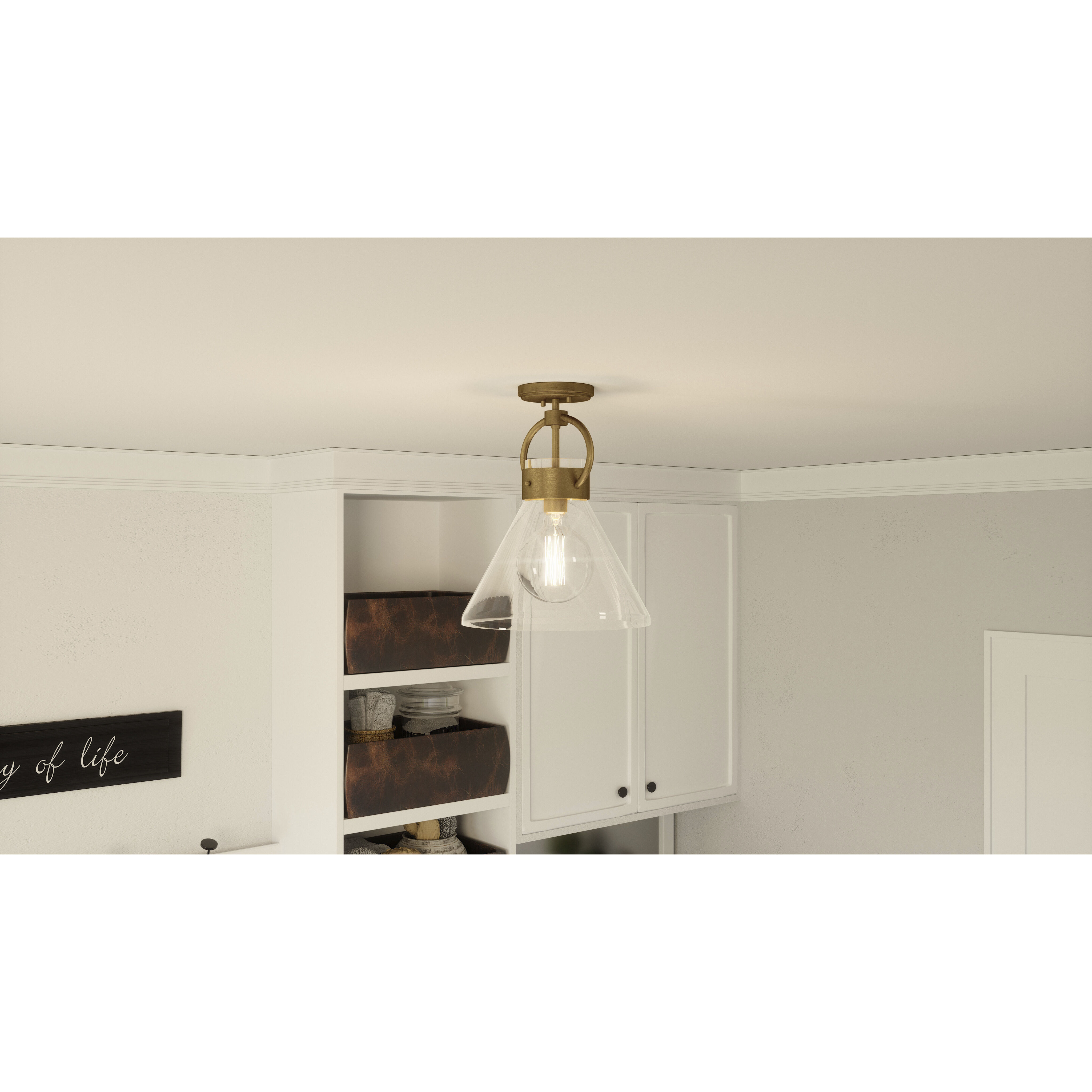 Webster 1 Light 12 inch Weathered Brass Semi-Flush Mount Ceiling Light