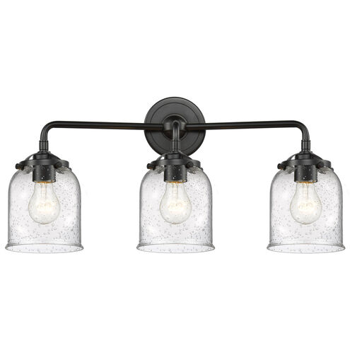 Nouveau Small Bell 3 Light 23 inch Oil Rubbed Bronze Bath Vanity Light Wall Light in Seedy Glass, Nouveau
