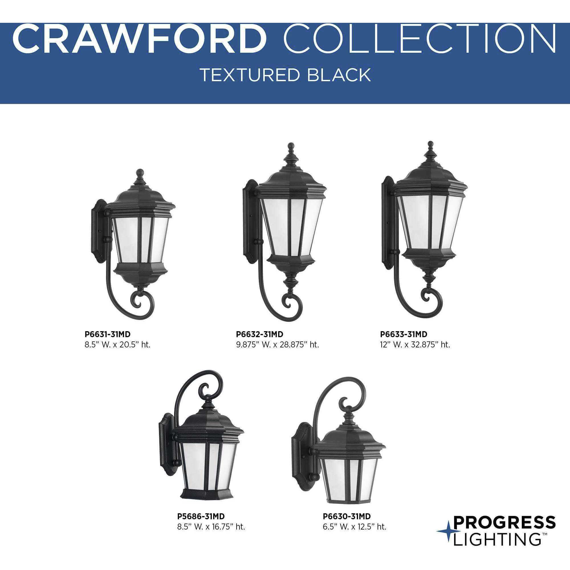 Crawford 1 Light 17 inch Textured Black Outdoor Wall Lantern, Medium