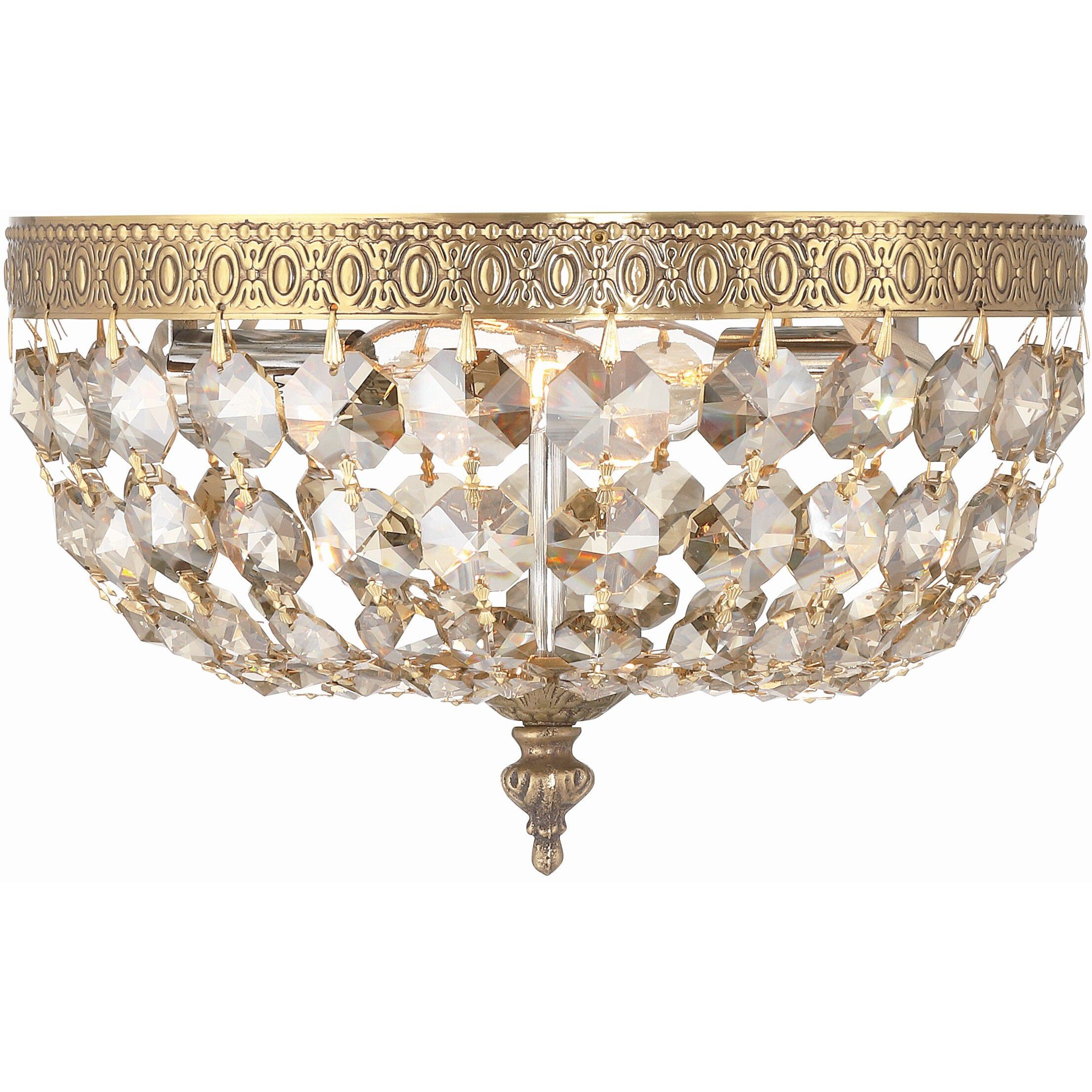 Waltham 2 Light 10 inch Olde Brass Flush Ceiling Light in Golden Teak Hand Cut