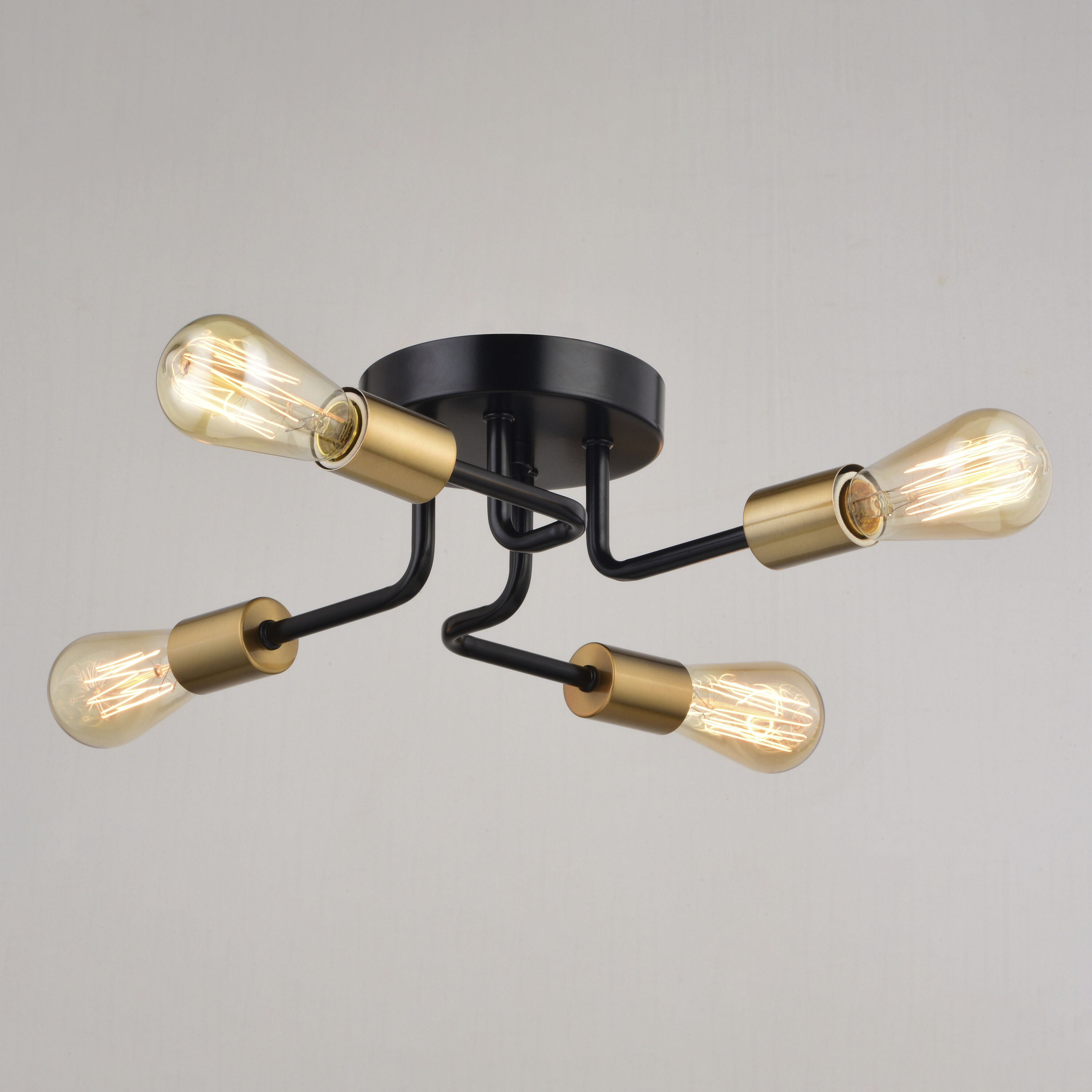 Rhine LED 15.75 inch Matte Black and Natural Brass Semi-Flush Mount Ceiling Light