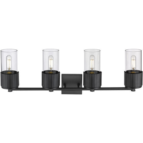 Bolivar 4 Light 31 inch Matte Black Bath Vanity Light Wall Light in Clear Glass