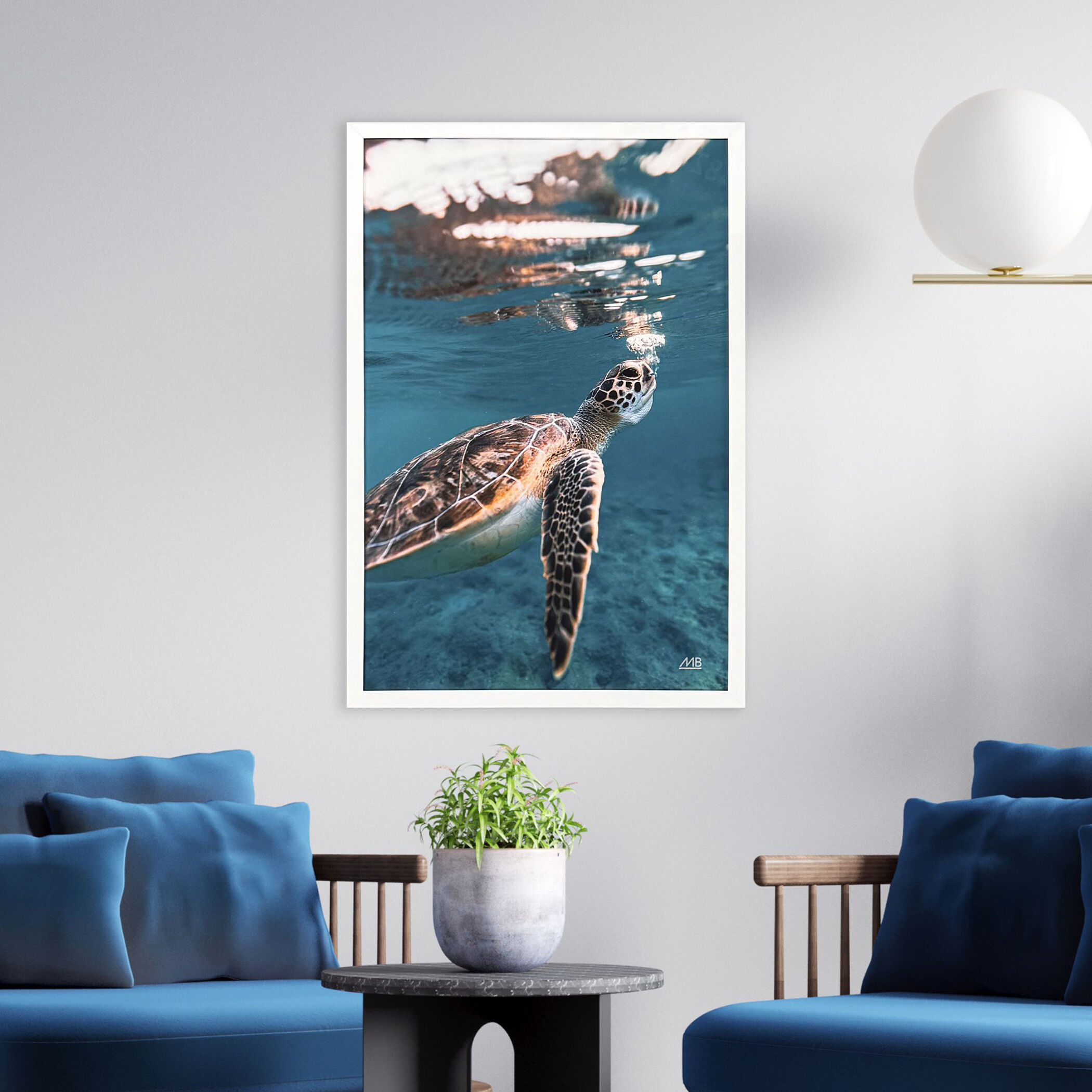 Blowing Bubbles Blue and Brown and Turquoise and Teal Framed Art