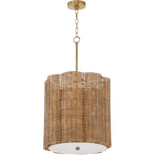 Boracay 4 Light 20.5 inch Natural Cane and Antique Brass Pendant Ceiling Light