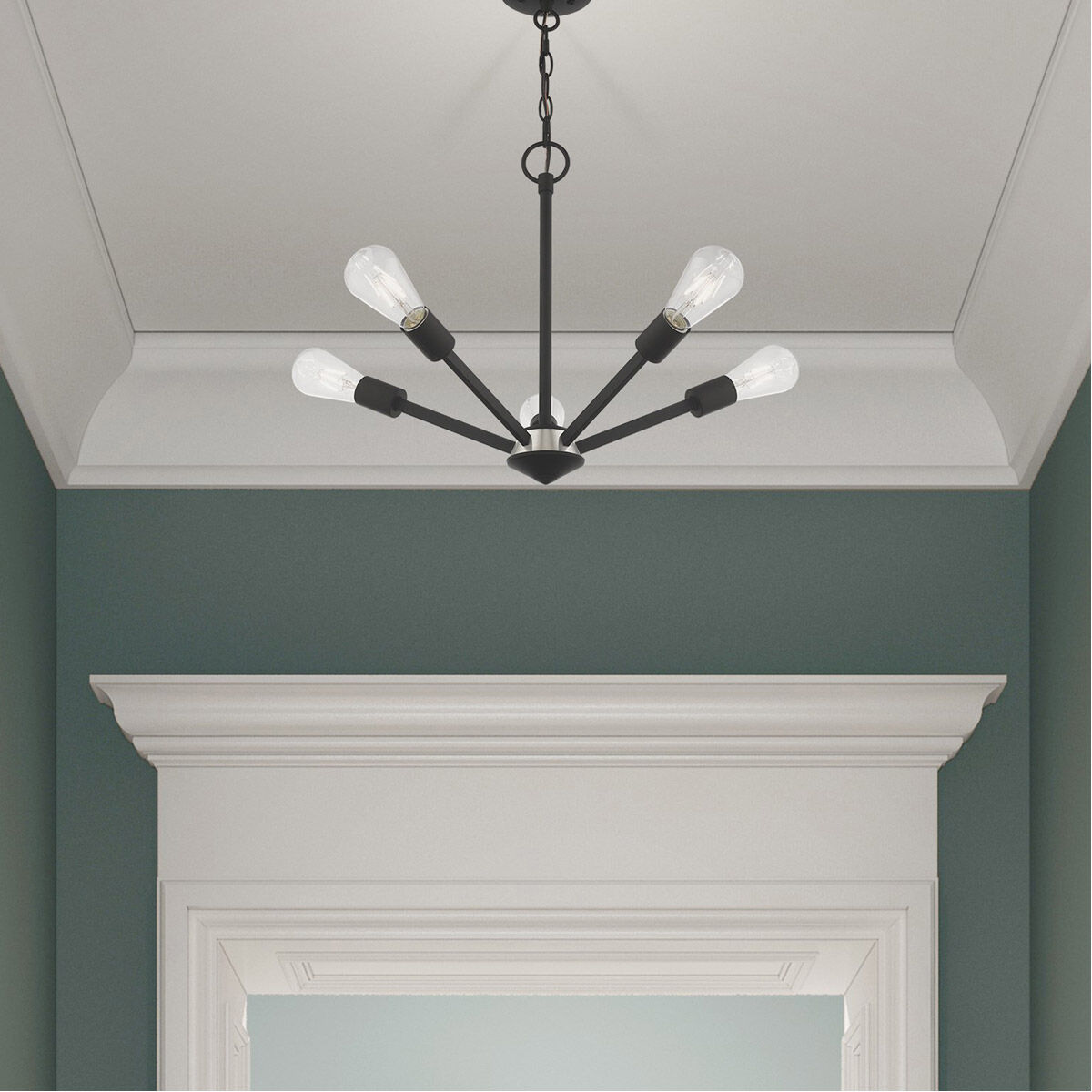 Prague 5 Light 20 inch Black with Brushed Nickel Accents Chandelier Ceiling Light