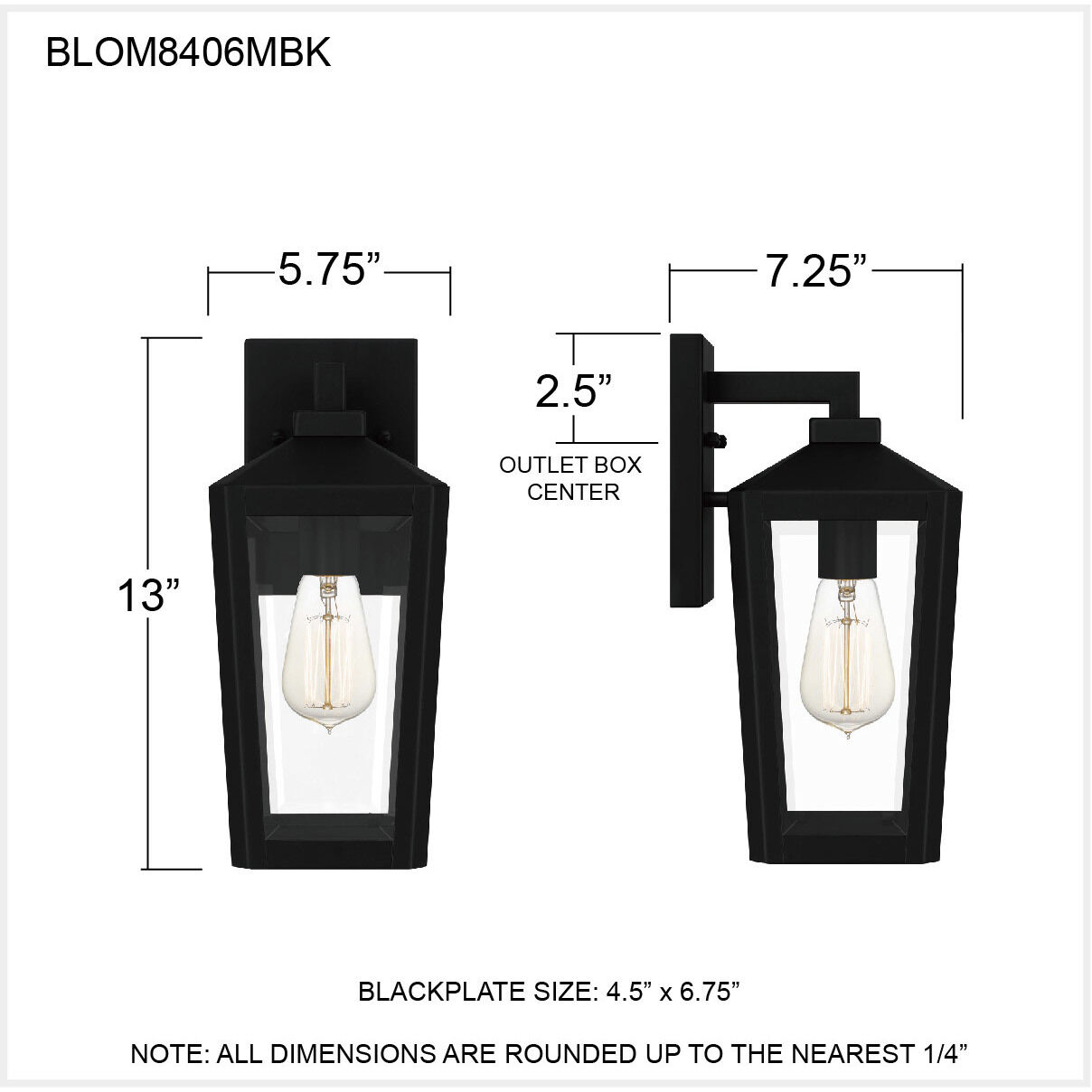 Blomfield 1 Light 13 inch Matte Black Outdoor Wall Lantern