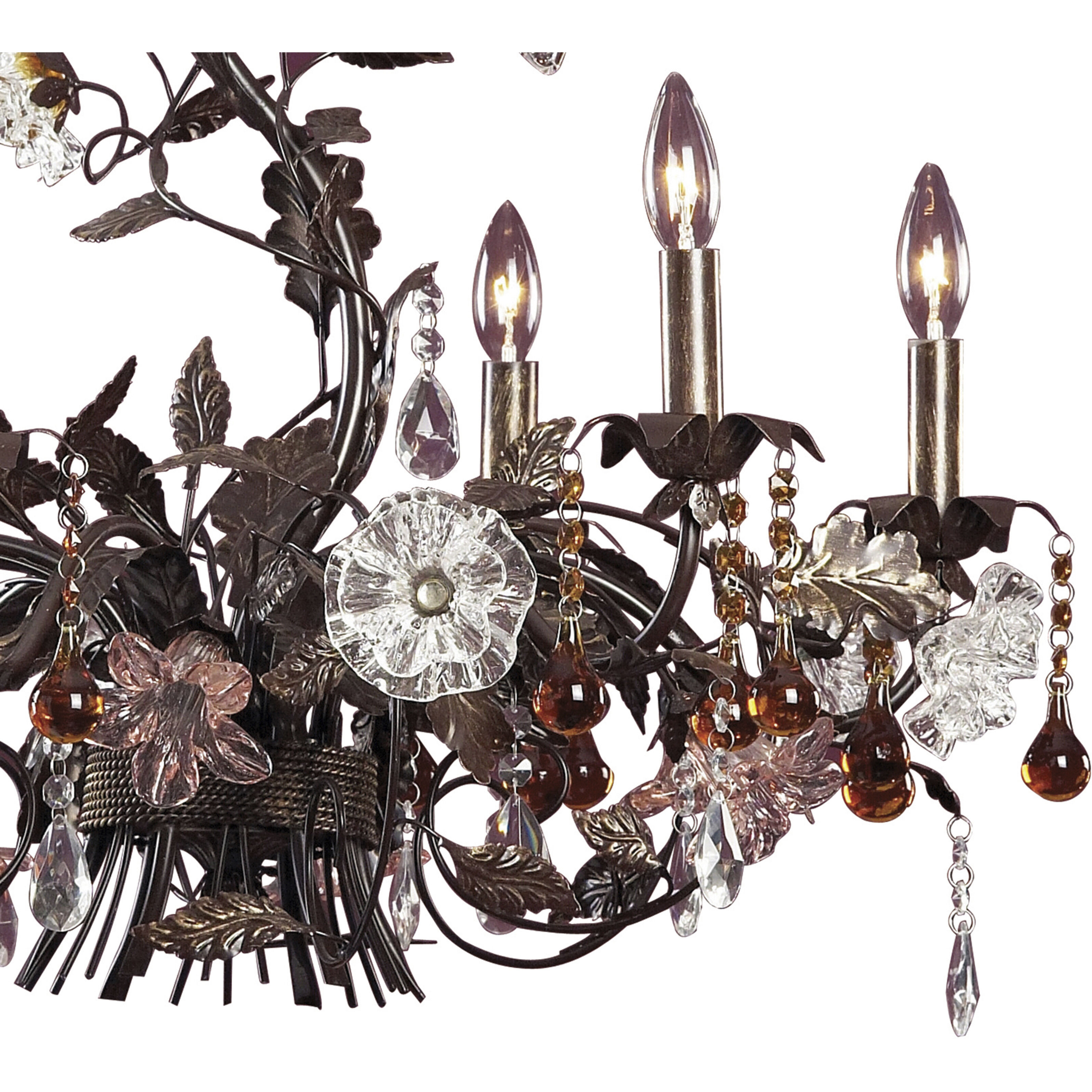 Cristallo Fiore 6 Light 29 inch Bronze Chandelier Ceiling Light