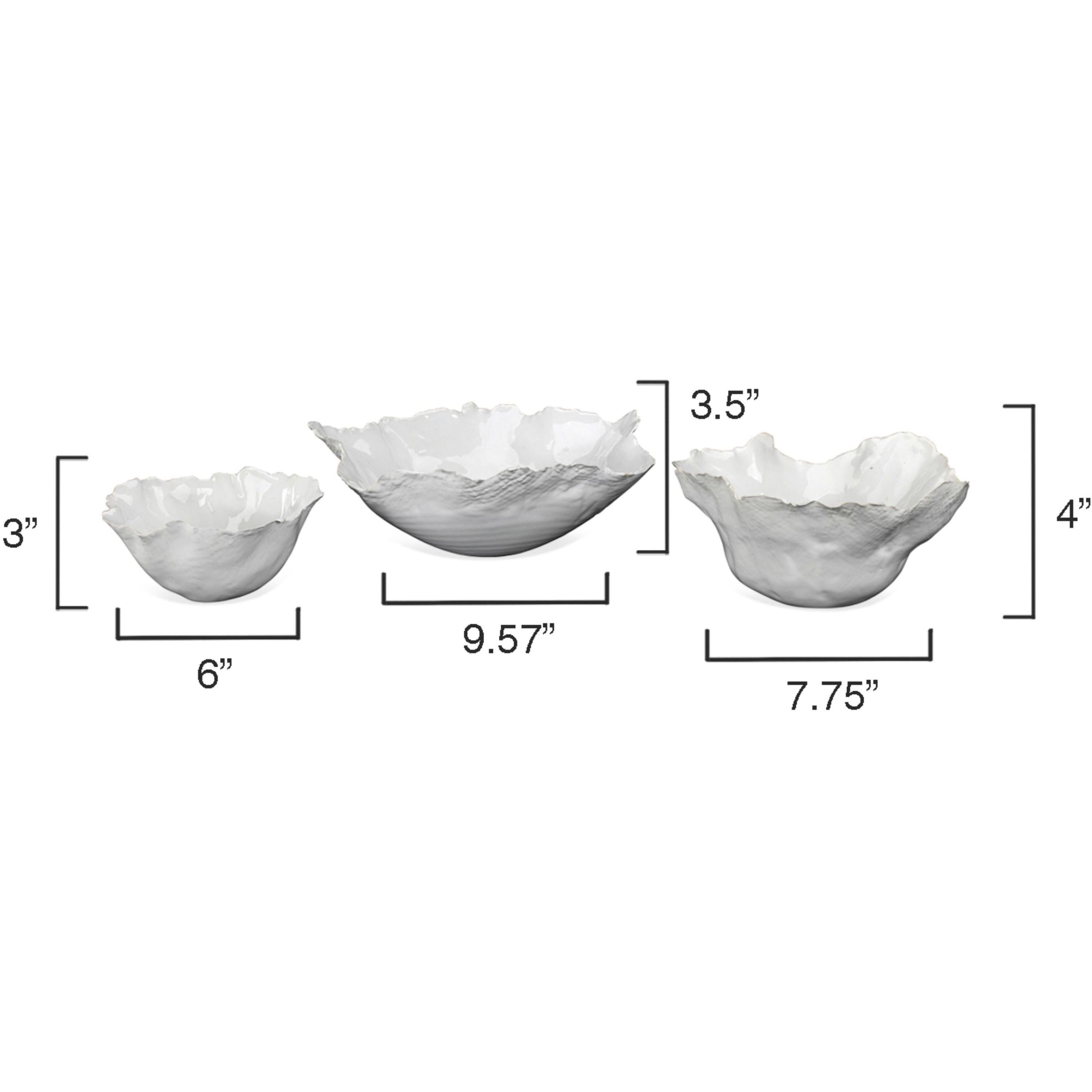 Fleur Ceramic 10 X 4 inch Bowls in White Ceramic, Set of 3