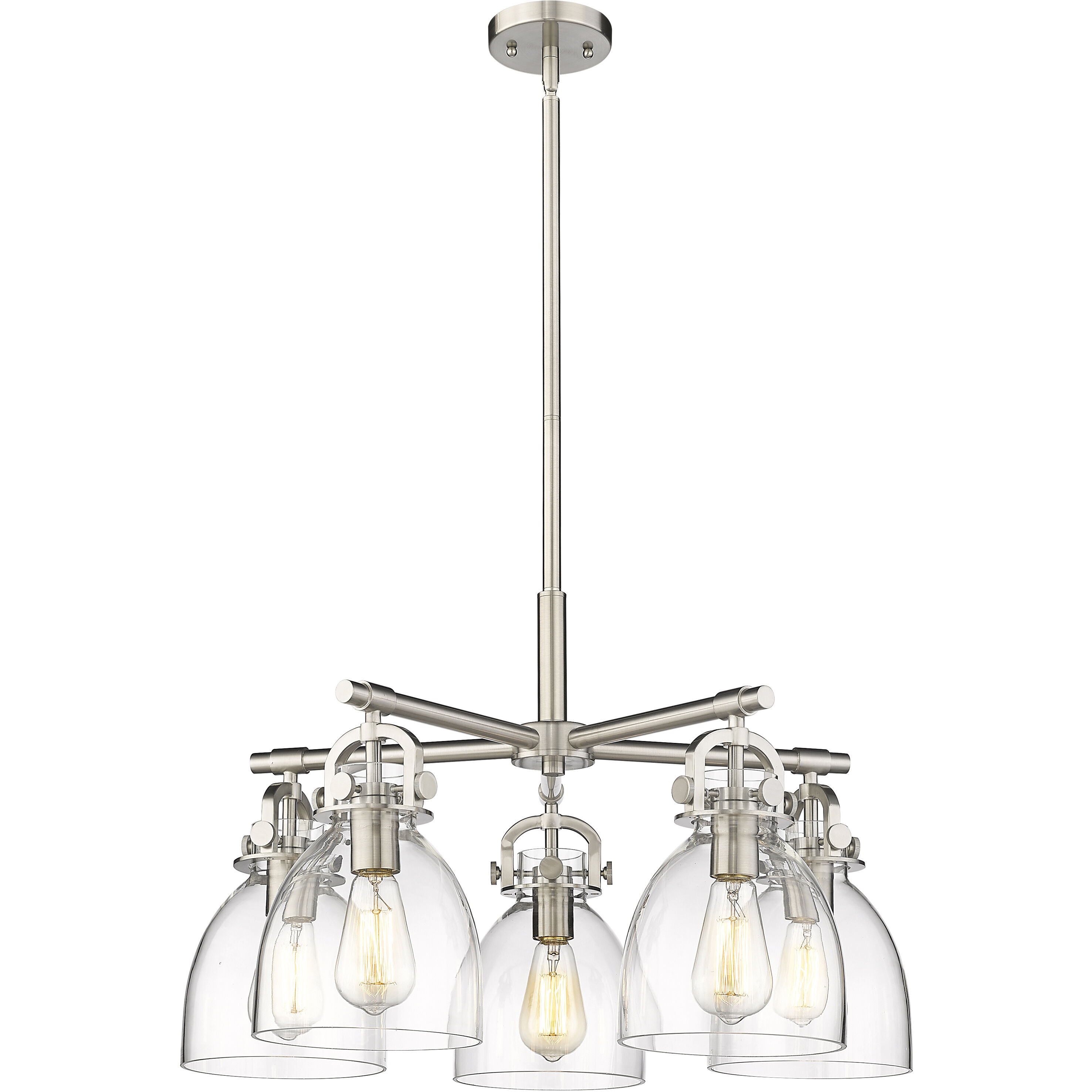 Newton Bell 5 Light 26 inch Satin Nickel Chandelier Ceiling Light in Clear Glass