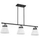 Scandinavian 3 Light 39 inch Matte Black Linear Chandelier Ceiling Light