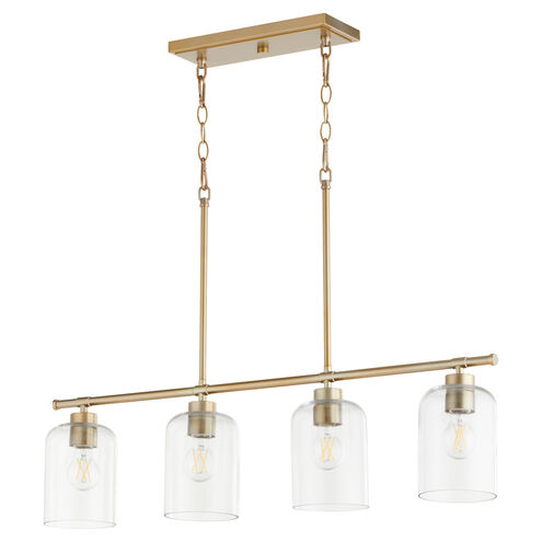 Tribute 4 Light 35 inch Aged Brass Linear Pendant Ceiling Light