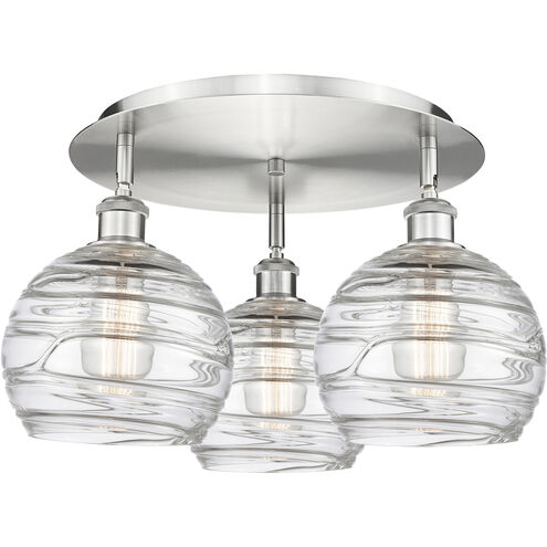 Athens Deco Swirl 3 Light 19.75 inch Satin Nickel Flush Mount Ceiling Light