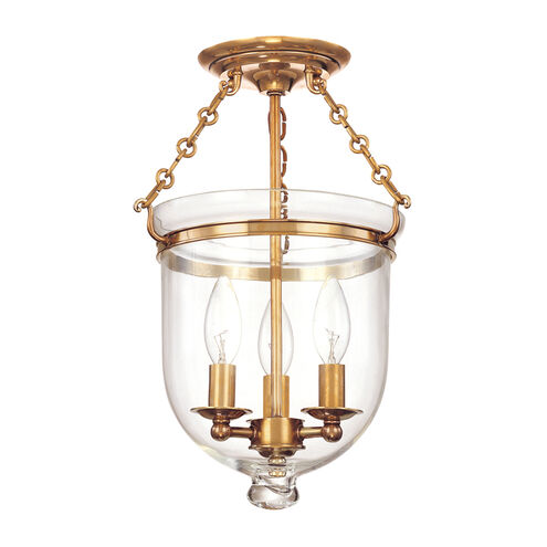 Hampton 3 Light 10.25 inch Aged Brass Semi Flush Ceiling Light in C1