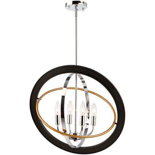 Cosmic 4 Light 21 inch Dark Bronze and Chrome and Satin Brass Candle Chandelier Ceiling Light