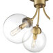 Mid-Century Modern 3 Light 16 inch Natural Brass Semi-Flush Ceiling Light