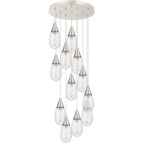 Malone 12 Light 25.25 inch Polished Nickel Multi Pendant Ceiling Light in Striped Clear Glass