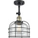 Franklin Restoration Large Bell Cage 1 Light 9 inch Black Antique Brass Sconce Wall Light in Clear Glass, Franklin Restoration