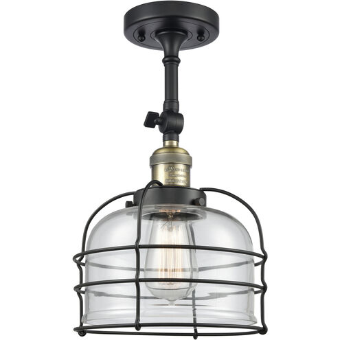 Franklin Restoration Large Bell Cage 1 Light 9 inch Black Antique Brass Sconce Wall Light in Clear Glass, Franklin Restoration