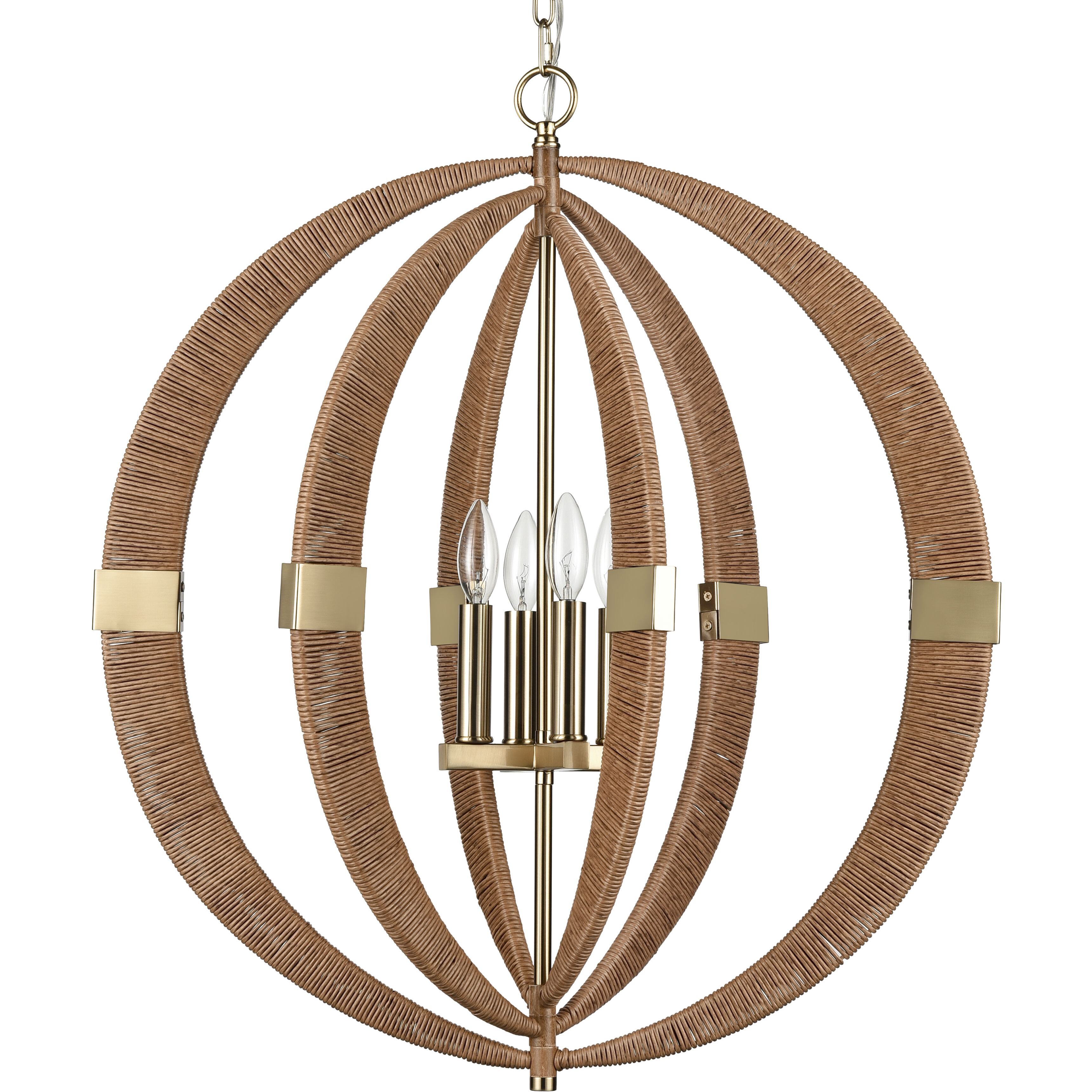 Pyrus 4 Light 27 inch Light Brown with Antique Brass Chandelier Ceiling Light