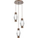 Aalto Mandrel LED Burnished Bronze Multi Pendant Chandelier Ceiling Light in 3000K LED, Optic Rib Clear