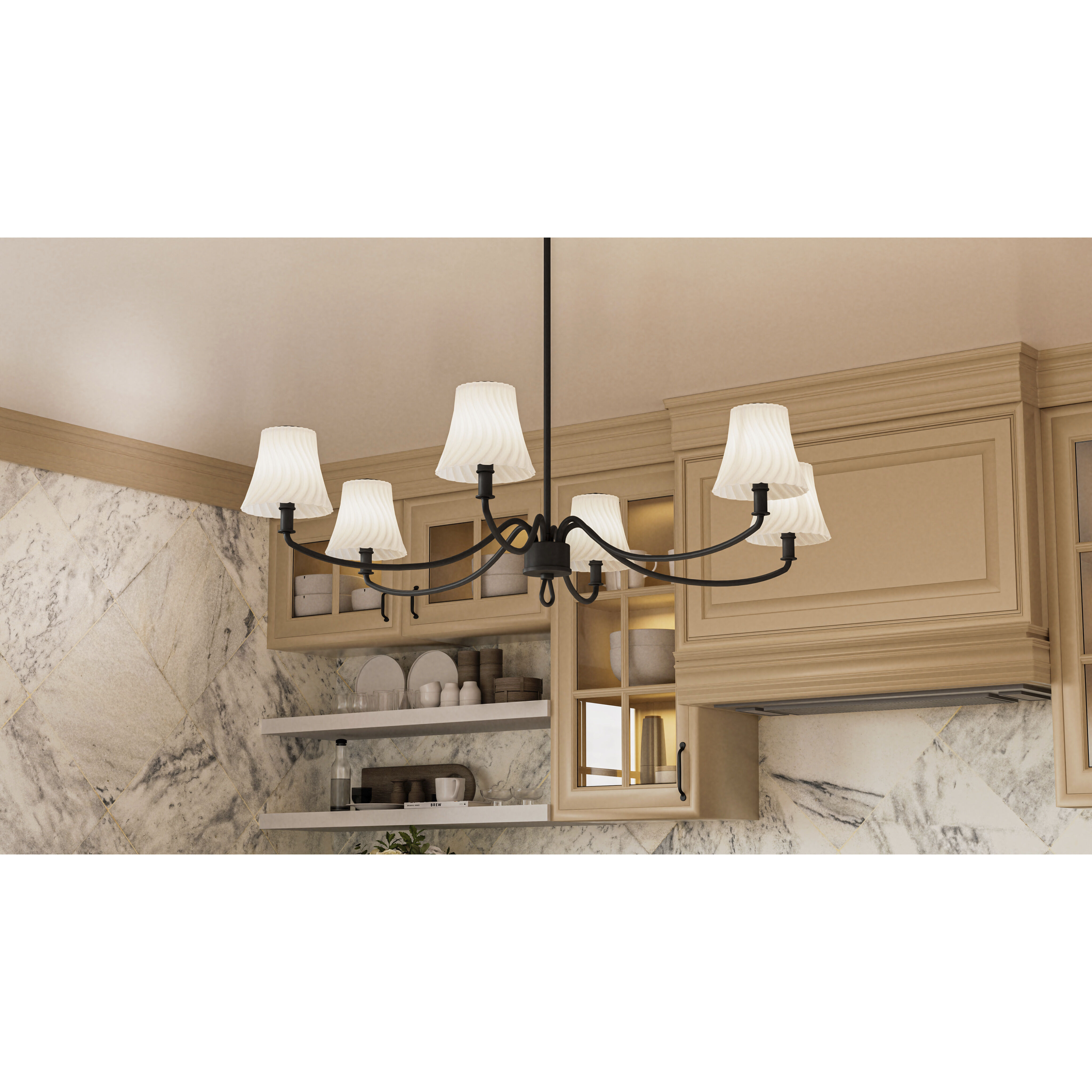 McKinney 6 Light 44 inch Matte Black Linear Chandelier Ceiling Light, Medium