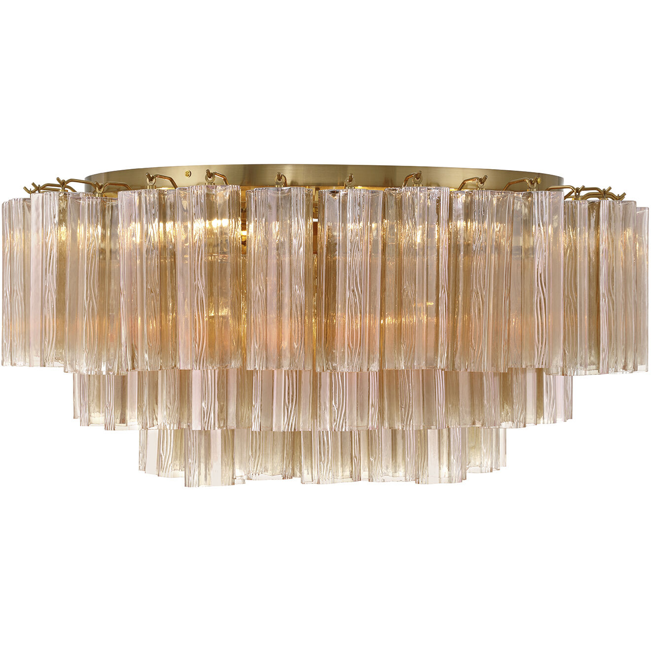 Addis 16 Light 32 inch Aged Brass Flush Ceiling Light in Tronchi Glass Amber